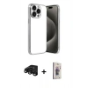 MARSİLYAN™- iPhone 15 Pro Max Kılıf Vadi Minimal - Siyah Bilvis 3D Cam Ekran Koruyucu + Raze Metal Kamera Lens - SH