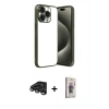 MARSİLYAN™- iPhone 15 Pro Max Kılıf Vadi Minimal - Siyah Bilvis 3D Cam Ekran Koruyucu + Raze Metal Kamera Lens - TMGI