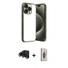 MARSİLYAN™- iPhone 15 Pro Max Kılıf Vadi Minimal - Siyah Bilvis 3D Cam Ekran Koruyucu + Raze Metal Kamera Lens - SH