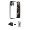 MARSİLYAN™- iPhone 15 Pro Max Kılıf Vadi Minimal - Siyah Bilvis 3D Cam Ekran Koruyucu + Raze Metal Kamera Lens - TMGI