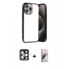 MARSİLYAN™- iPhone 15 Pro Max Kılıf Vadi Minimal - Siyah Bilvis 3D Mat Cam Ekran Koruyucu + PVD Metal Kamera Lens - LT