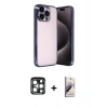 MARSİLYAN™- iPhone 15 Pro Max Kılıf Vadi Minimal - Siyah Bilvis 3D Mat Cam Ekran Koruyucu + PVD Metal Kamera Lens - LT
