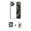 MARSİLYAN™- iPhone 15 Pro Max Kılıf Vadi Minimal - Siyah Bilvis 3D Mat Cam Ekran Koruyucu + PVD Metal Kamera Lens - LT