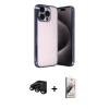 MARSİLYAN™- iPhone 15 Pro Max Kılıf Vadi Minimal - Siyah Bilvis 3D Mat Cam Ekran Koruyucu + Raze Metal Kamera Lens - SH