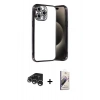 MARSİLYAN™- iPhone 15 Pro Max Kılıf Vadi Minimal - Siyah Bilvis 3D Mat Cam Ekran Koruyucu + Raze Metal Kamera Lens - GS