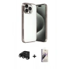 MARSİLYAN™- iPhone 15 Pro Max Kılıf Vadi Minimal - Siyah Bilvis 3D Mat Cam Ekran Koruyucu + Raze Metal Kamera Lens - SH
