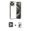 MARSİLYAN™- iPhone 15 Pro Max Kılıf Vadi Minimal - Siyah Bilvis 3D Mat Cam Ekran Koruyucu + PVD Metal Kamera Lens - SH