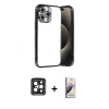 MARSİLYAN™- iPhone 15 Pro Max Kılıf Vadi Minimal - Siyah Bilvis 3D Mat Cam Ekran Koruyucu + PVD Metal Kamera Lens - SH