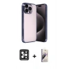 MARSİLYAN™- iPhone 15 Pro Max Kılıf Vadi Minimal - Siyah Bilvis 3D Mat Cam Ekran Koruyucu + PVD Metal Kamera Lens - SH