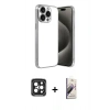 MARSİLYAN™- iPhone 15 Pro Max Kılıf Vadi Minimal - Siyah Bilvis 3D Mat Cam Ekran Koruyucu + PVD Metal Kamera Lens - SH