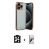 MARSİLYAN™- iPhone 15 Pro Max Kılıf Vadi Minimal - Siyah Bilvis 3D Mat Cam Ekran Koruyucu + Turuncu PVD Metal Kamera Lens