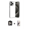 MARSİLYAN™- iPhone 15 Pro Max Kılıf Vadi Minimal - Siyah Bilvis 3D Mat Cam Ekran Koruyucu + Turuncu PVD Metal Kamera Lens