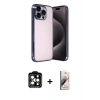 MARSİLYAN™- iPhone 15 Pro Max Kılıf Vadi Minimal - Siyah Bilvis 3D Mat Cam Ekran Koruyucu + Turuncu PVD Metal Kamera Lens