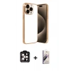 MARSİLYAN™- iPhone 15 Pro Max Kılıf Vadi Minimal - Siyah Bilvis 3D Mat Cam Ekran Koruyucu + Turuncu PVD Metal Kamera Lens