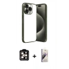 MARSİLYAN™- iPhone 15 Pro Max Kılıf Vadi Minimal - Siyah Bilvis 3D Mat Cam Ekran Koruyucu + Turuncu PVD Metal Kamera Lens