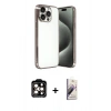 MARSİLYAN™- iPhone 15 Pro Max Kılıf Vadi Minimal - Siyah Bilvis 3D Mat Cam Ekran Koruyucu + Turuncu PVD Metal Kamera Lens