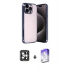 MARSİLYAN™- iPhone 15 Pro Max Kılıf Vadi Minimal - Siyah Bilvis 5in1 3D Magic Cam Ekran Koruyucu + PVD Metal Kamera Lens - GI