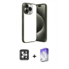 MARSİLYAN™- iPhone 15 Pro Max Kılıf Vadi Minimal - Siyah Bilvis 5in1 3D Magic Cam Ekran Koruyucu + PVD Metal Kamera Lens - GI