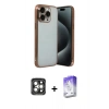 MARSİLYAN™- iPhone 15 Pro Max Kılıf Vadi Minimal - Siyah Bilvis 5in1 3D Magic Cam Ekran Koruyucu + PVD Metal Kamera Lens - GI