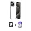 MARSİLYAN™- iPhone 15 Pro Max Kılıf Vadi Minimal - Siyah Bilvis 5in1 3D Magic Cam Ekran Koruyucu + PVD Metal Kamera Lens - GI