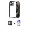 MARSİLYAN™- iPhone 15 Pro Max Kılıf Vadi Minimal - Siyah Bilvis 5in1 3D Magic Cam Ekran Koruyucu + PVD Metal Kamera Lens - GI