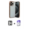 MARSİLYAN™- iPhone 15 Pro Max Kılıf Vadi Minimal - Siyah Bilvis 5in1 3D Magic Cam Ekran Koruyucu + PVD Metal Kamera Lens - GS