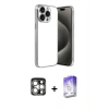 MARSİLYAN™- iPhone 15 Pro Max Kılıf Vadi Minimal - Siyah Bilvis 5in1 3D Magic Cam Ekran Koruyucu + PVD Metal Kamera Lens - GS