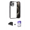 MARSİLYAN™- iPhone 15 Pro Max Kılıf Vadi Minimal - Siyah Bilvis 5in1 3D Magic Cam Ekran Koruyucu + Gümüş Raze Metal Kamera Lens