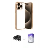 MARSİLYAN™- iPhone 15 Pro Max Kılıf Vadi Minimal - Siyah Bilvis 5in1 3D Magic Cam Ekran Koruyucu + Gümüş Raze Metal Kamera Lens