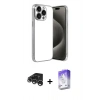 MARSİLYAN™- iPhone 15 Pro Max Kılıf Vadi Minimal - Siyah Bilvis 5in1 3D Magic Cam Ekran Koruyucu + Gümüş Raze Metal Kamera Lens
