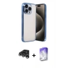 MARSİLYAN™- iPhone 15 Pro Max Kılıf Vadi Minimal - Siyah Bilvis 5in1 3D Magic Cam Ekran Koruyucu + Gümüş Raze Metal Kamera Lens