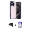 MARSİLYAN™- iPhone 15 Pro Max Kılıf Vadi Minimal - Siyah Bilvis 5in1 3D Magic Cam Ekran Koruyucu + Gümüş Raze Metal Kamera Lens