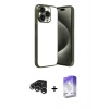 MARSİLYAN™- iPhone 15 Pro Max Kılıf Vadi Minimal - Siyah Bilvis 5in1 3D Magic Cam Ekran Koruyucu + Gümüş Raze Metal Kamera Lens