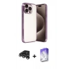 MARSİLYAN™- iPhone 15 Pro Max Kılıf Vadi Minimal - Siyah Bilvis 5in1 3D Magic Cam Ekran Koruyucu + Gümüş Raze Metal Kamera Lens