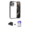MARSİLYAN™- iPhone 15 Pro Max Kılıf Vadi Minimal - Siyah Bilvis 5in1 3D Magic Cam Ekran Koruyucu + Lacivert Raze Metal Kamera Lens