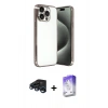 MARSİLYAN™- iPhone 15 Pro Max Kılıf Vadi Minimal - Siyah Bilvis 5in1 3D Magic Cam Ekran Koruyucu + Lacivert Raze Metal Kamera Lens