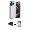 MARSİLYAN™- iPhone 15 Pro Max Kılıf Vadi Minimal - Siyah Bilvis 5in1 3D Magic Cam Ekran Koruyucu + Lacivert Raze Metal Kamera Lens