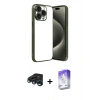 MARSİLYAN™- iPhone 15 Pro Max Kılıf Vadi Minimal - Siyah Bilvis 5in1 3D Magic Cam Ekran Koruyucu + Lacivert Raze Metal Kamera Lens