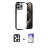 MARSİLYAN™- iPhone 15 Pro Max Kılıf Vadi Minimal - Siyah Bilvis 5in1 3D Magic Cam Ekran Koruyucu + PVD Metal Kamera Lens - LT