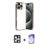 MARSİLYAN™- iPhone 15 Pro Max Kılıf Vadi Minimal - Siyah Bilvis 5in1 3D Magic Cam Ekran Koruyucu + PVD Metal Kamera Lens - LT