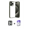 MARSİLYAN™- iPhone 15 Pro Max Kılıf Vadi Minimal - Siyah Bilvis 5in1 3D Magic Cam Ekran Koruyucu + PVD Metal Kamera Lens - LT