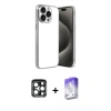 MARSİLYAN™- iPhone 15 Pro Max Kılıf Vadi Minimal - Siyah Bilvis 5in1 3D Magic Cam Ekran Koruyucu + PVD Metal Kamera Lens - LT