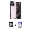 MARSİLYAN™- iPhone 15 Pro Max Kılıf Vadi Minimal - Siyah Bilvis 5in1 3D Magic Cam Ekran Koruyucu + PVD Metal Kamera Lens - LT