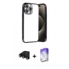 MARSİLYAN™- iPhone 15 Pro Max Kılıf Vadi Minimal - Siyah Bilvis 5in1 3D Magic Cam Ekran Koruyucu + Raze Metal Kamera Lens - SH