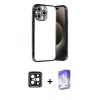 MARSİLYAN™- iPhone 15 Pro Max Kılıf Vadi Minimal - Siyah Bilvis 5in1 3D Magic Cam Ekran Koruyucu + PVD Metal Kamera Lens - SH