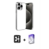 MARSİLYAN™- iPhone 15 Pro Max Kılıf Vadi Minimal - Siyah Bilvis 5in1 3D Magic Cam Ekran Koruyucu + PVD Metal Kamera Lens - SH