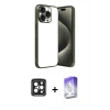 MARSİLYAN™- iPhone 15 Pro Max Kılıf Vadi Minimal - Siyah Bilvis 5in1 3D Magic Cam Ekran Koruyucu + PVD Metal Kamera Lens - SH