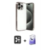 MARSİLYAN™- iPhone 15 Pro Max Kılıf Vadi Minimal - Siyah Bilvis 5in1 5D Magic Hayalet Cam Ekran Koruyucu + Siyah PVD Metal Kamera Lens