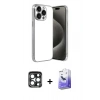 MARSİLYAN™- iPhone 15 Pro Max Kılıf Vadi Minimal - Siyah Bilvis 5in1 5D Magic Hayalet Cam Ekran Koruyucu + PVD Metal Kamera Lens - LT