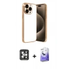 MARSİLYAN™- iPhone 15 Pro Max Kılıf Vadi Minimal - Siyah Bilvis 5in1 5D Magic Hayalet Cam Ekran Koruyucu + PVD Metal Kamera Lens - GI